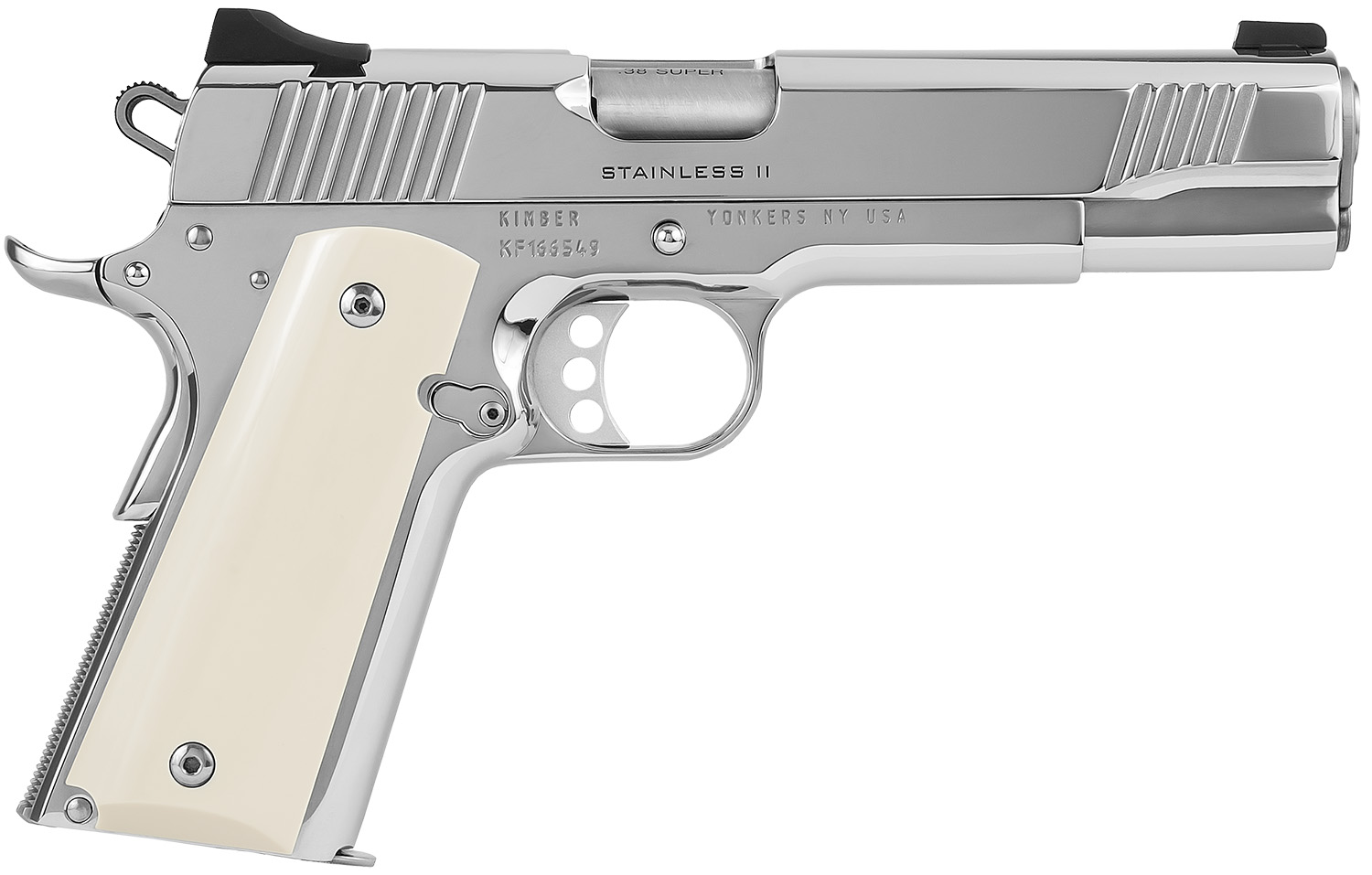 Kimber Mfg.,inc 3200397 High Polished  38 Super 9+1 5" Front Serrations Stainless Steel Slide High Polished Bonded Smooth Ivory Grip