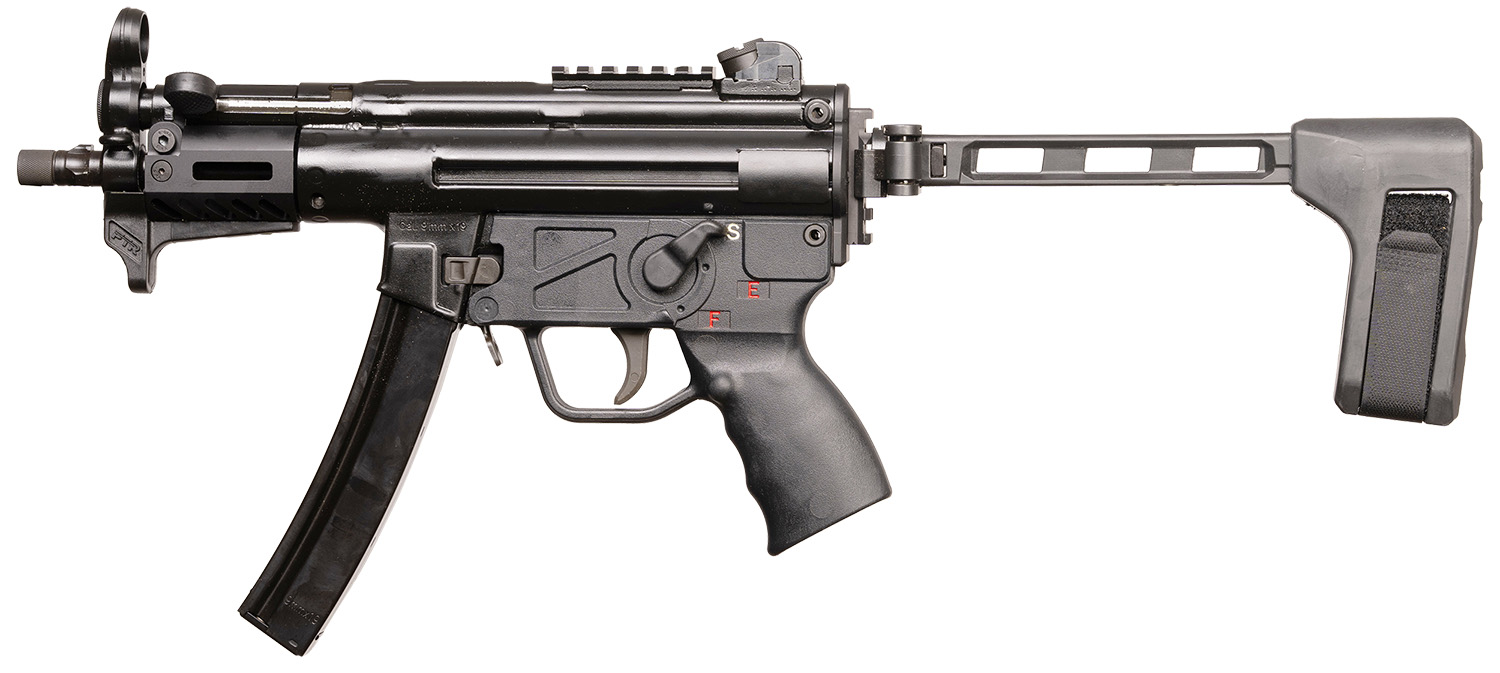 PTR 9KT BR 9mm Luger 30+1 5.16" Black Nitride 3-Lug Threaded Barrel, M-LOK Handguard, Black Nitride Aluminum Picatinny Rail Receiver, Brace, Black Polymer Grip