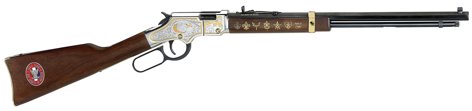 Henry H004ES2 Golden Boy Eagle Scout Tribute 2nd Edition 22 S/L/LR 16+1 20" Blued Octagon Barrel, Nickel Plated w/Selective 24kt Gold Plating Drilled & Tapped Receiver, American Walnut Straight 3 Henry H004ES2 Golden Boy Eagle Scout Tribute 2nd Edition 22 S/L/LR 16+1 20" Blued Octagon Barrel, Nickel Plated w/Selective 24kt Gold Plating Drilled & Tapped Receiver, American Walnut Straight