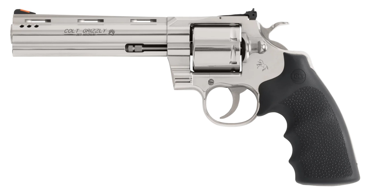 Colt Mfg GRIZZLYSP6RTS Grizzly  357 Mag 6 Shot 6" Stainless Ported Vent Rib Barrel, Stainless Unfluted Cylinder, Stainless Stainless Steel Frame, Black Hogue Overmolded Grip, Exposed Hammer