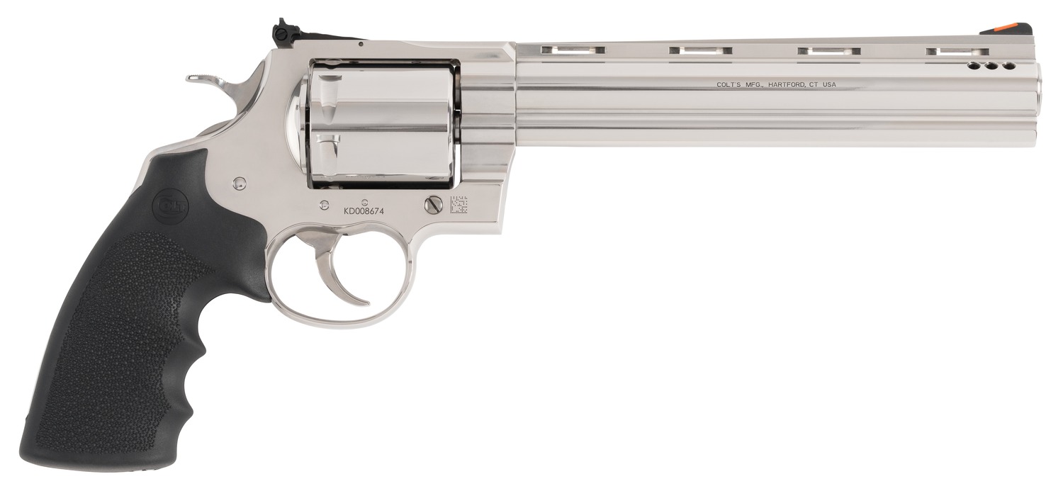 Colt Mfg KODIAKSP8RTS Kodiak  44 Mag 6 Shot 8" Stainless Ported Vent Rib Barrel, Stainless Unfluted Cylinder & Stainless Steel Frame, Black Rubber Grip, Exposed Hammer