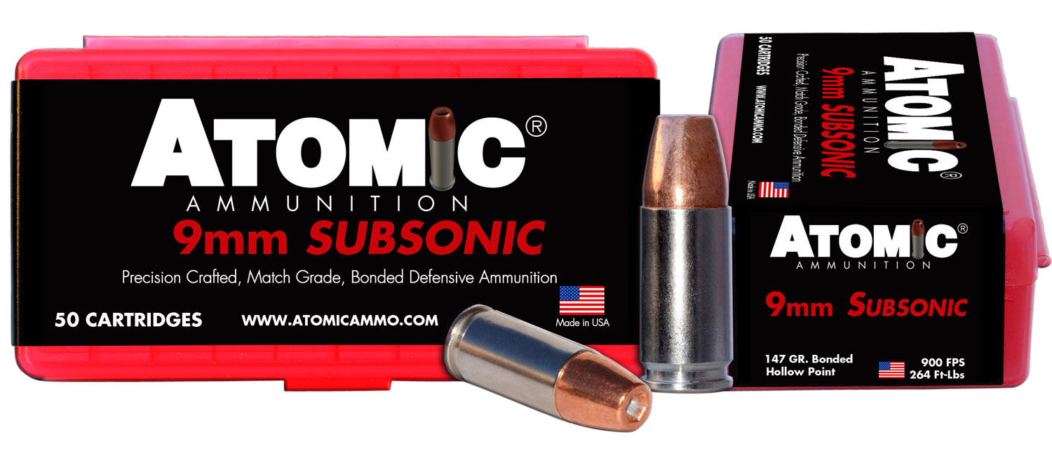 Atomic Ammunition 00438 Pistol Subsonic 9mmLuger 147gr Bonded Match Hollow Point 50 Per Box/10 Case 3 Atomic Ammunition 00438 Pistol Subsonic 9mmLuger 147gr Bonded Match Hollow Point 50 Per Box/10 Case