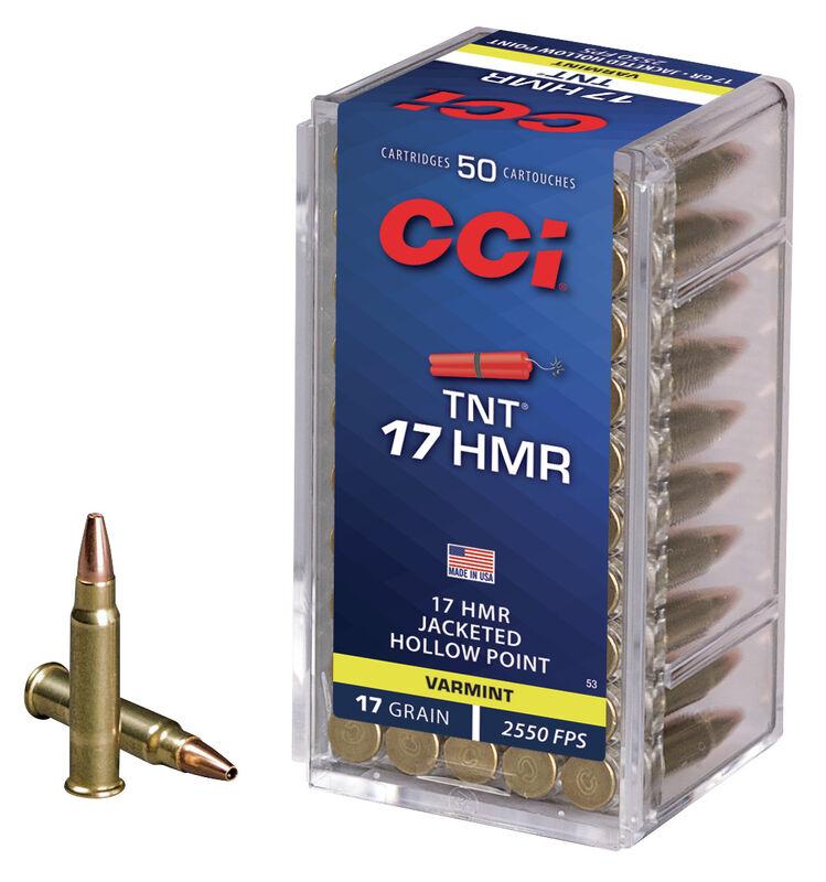 CCI TNT Rimfire Ammunition .17 HMR 17 gr TNT JHP 2550 fps 2000/ct Case (40-50/ct Boxes) 3 CCI TNT Rimfire Ammunition .17 HMR 17 gr TNT JHP 2550 fps 2000/ct Case (40-50/ct Boxes)