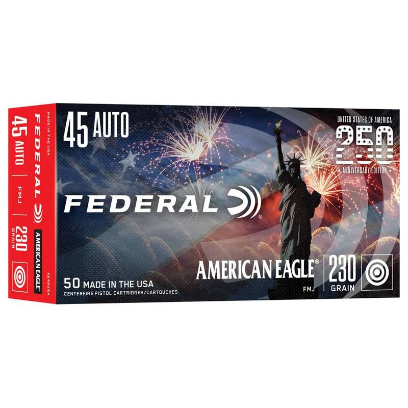 Federal 250th Anniversary USA Handgun Ammunition .45 Auto 230gr FMJ 890 fps 50/ct 3 Federal 250th Anniversary USA Handgun Ammunition .45 Auto 230gr FMJ 890 fps 50/ct