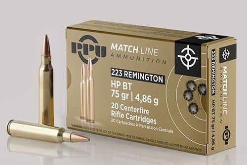 Cart 3 PPU Match Rifle Ammunition .223 Rem Match 75 gr HPBT 2720 fps 20/ct