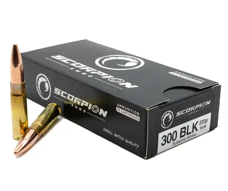 SCORPION 300 BLACKOUT 220GR SUBSONIC 20RD BOX/400RD CASE 3 SCORPION 300 BLACKOUT 220GR SUBSONIC 20RD BOX/400RD CASE