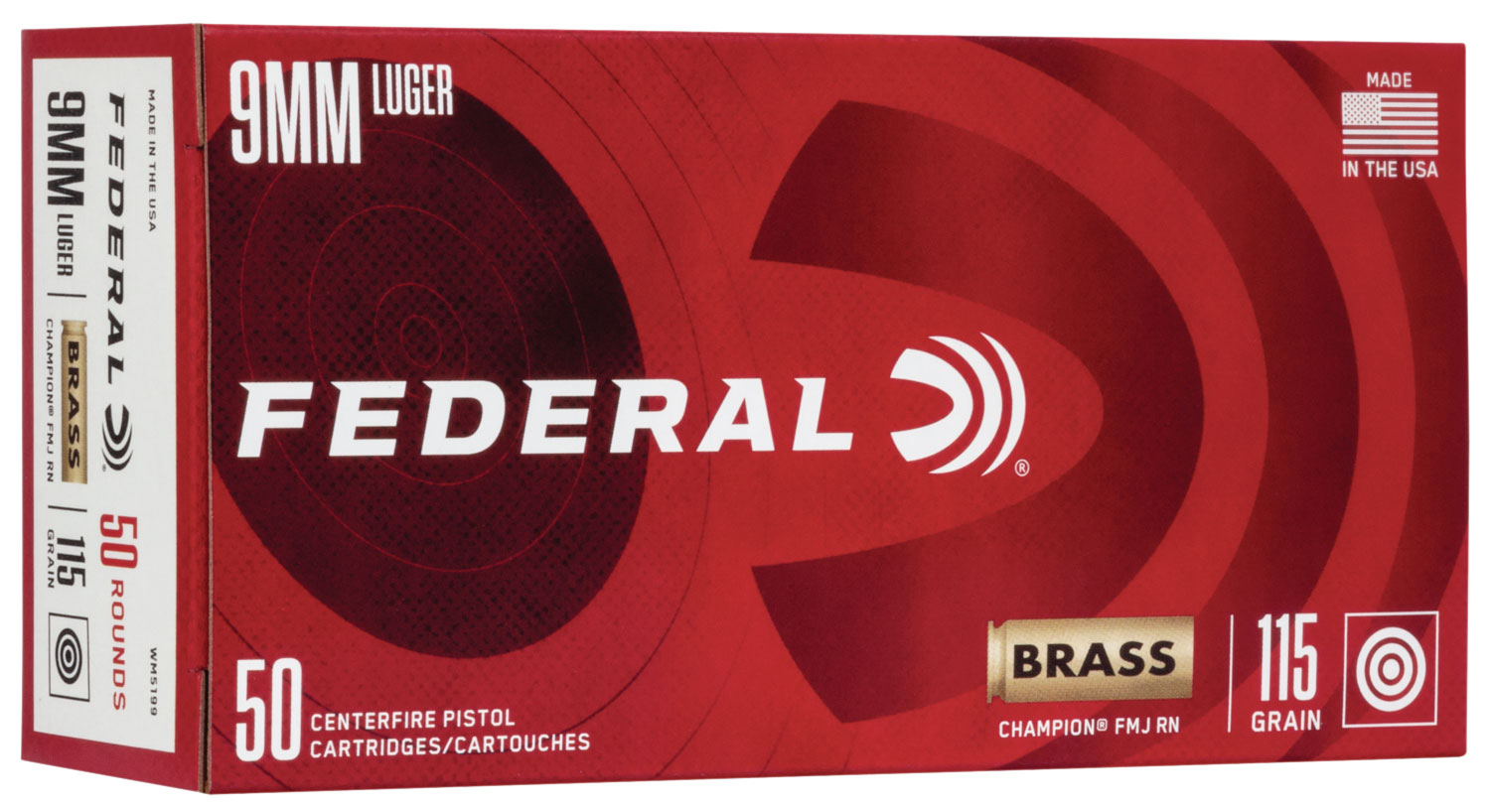 Federal WM5199 Champion Training 9mmLuger 115gr Full Metal Jacket 50 Per Box/20 Case 3 Federal WM5199 Champion Training 9mmLuger 115gr Full Metal Jacket 50 Per Box/20 Case