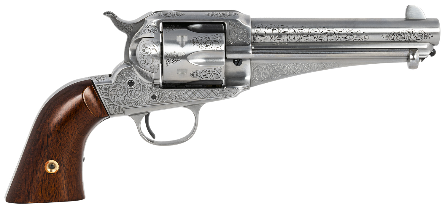 Taylors & Company 550408 1875 Army Outlaw 45 Colt (LC) Caliber with 5.50" Barrel, 6rd Capacity Cylinder, Overall White Engraved Finish Steel & Walnut Grip 3 Taylors & Company 550408 1875 Army Outlaw 45 Colt (LC) Caliber with 5.50" Barrel, 6rd Capacity Cylinder, Overall White Engraved Finish Steel & Walnut Grip