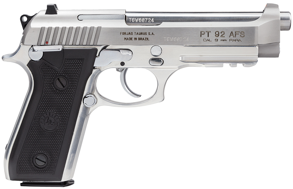 Taurus 1-920159-17 92 Serrated Frame 9mm Luger 17+1 5" Matte Stainless Steel Barrel, Matte Stainless Steel Serrated Slide, Stainless Aluminum Frame w/Picatinny Rail, Black Polymer Grip, Right Hand 3 Taurus 1-920159-17 92 Serrated Frame 9mm Luger 17+1 5" Matte Stainless Steel Barrel, Matte Stainless Steel Serrated Slide, Stainless Aluminum Frame w/Picatinny Rail, Black Polymer Grip, Right Hand