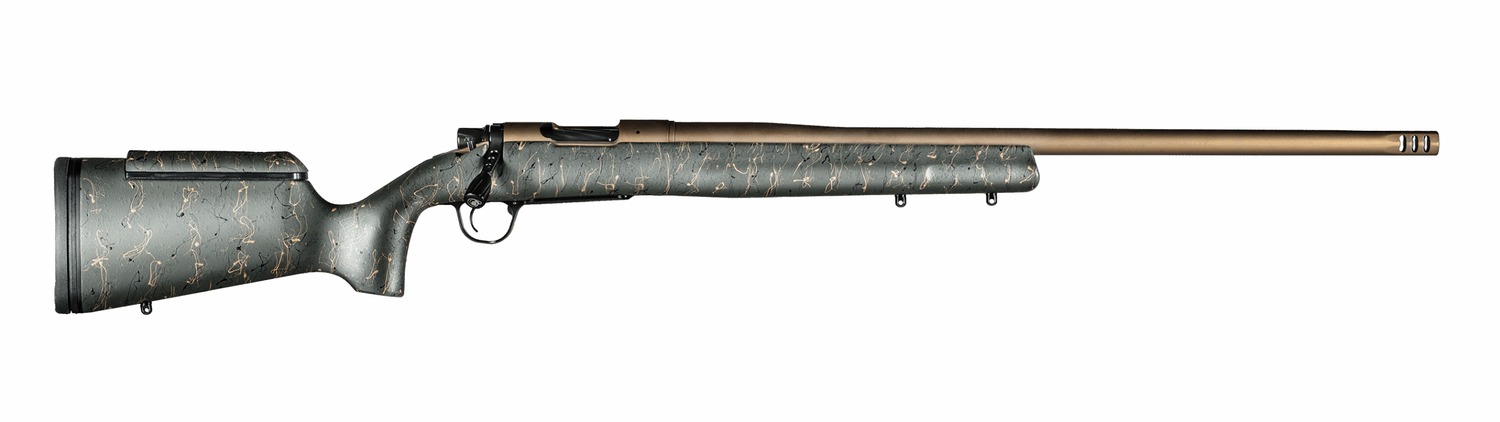 Christensen Arms 8010200900 Mesa Long Range 300 Win Mag 3+1 26" Threaded Barrel, Burnt Bronze Cerakote, Green with Black/Tan Webbing Stock
