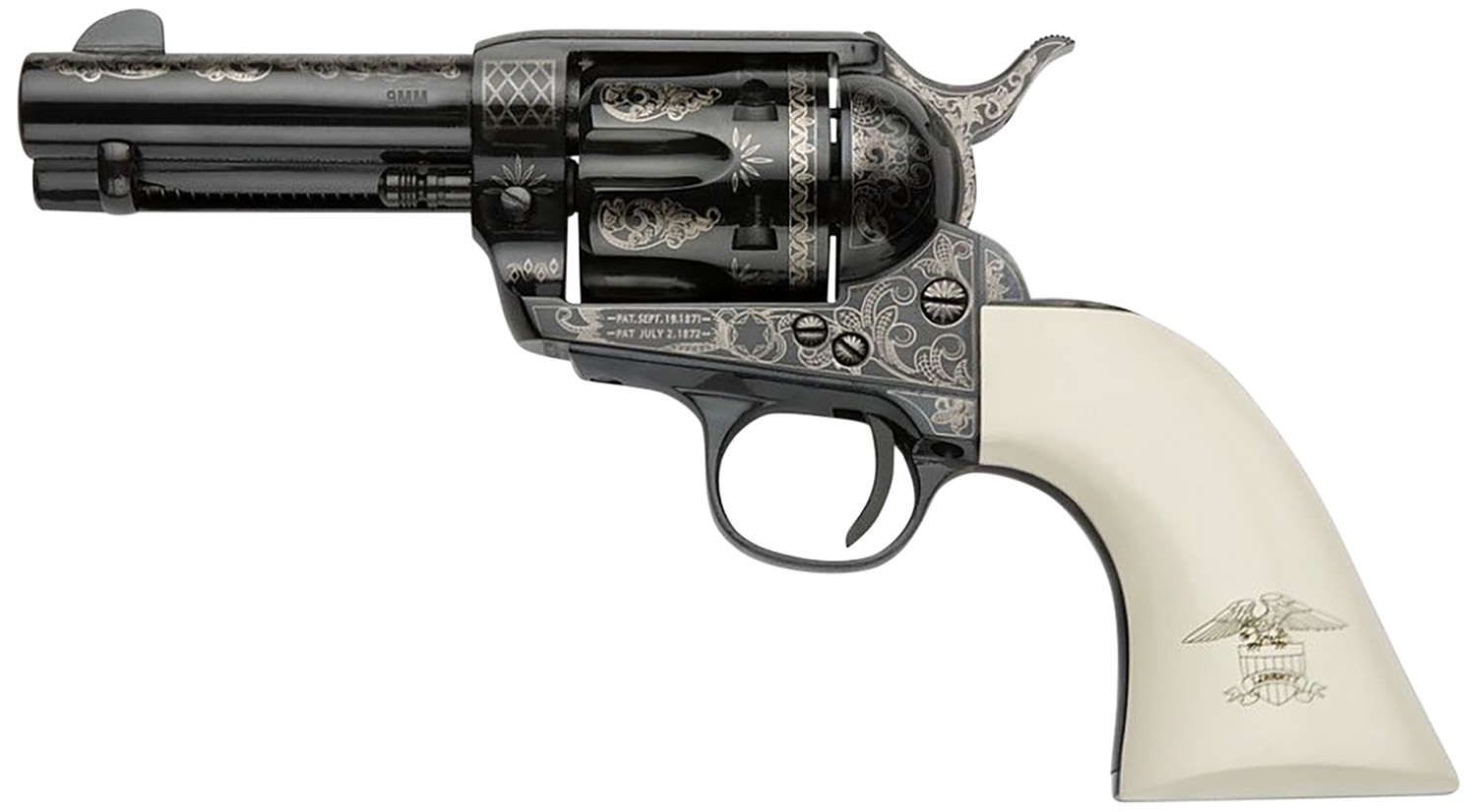 Pietta GW9LLE312NMUI Great Western II Liberty 9mm Luger 6rd 3.50" Blued Engraved Octagon Steel Barrel & Cylinder, Blued Engraved Steel Frame, Ultra Ivory w/Engraved Liberty Eagle Grip, Exposed Hammer 3 Pietta GW9LLE312NMUI Great Western II Liberty 9mm Luger 6rd 3.50" Blued Engraved Octagon Steel Barrel & Cylinder, Blued Engraved Steel Frame, Ultra Ivory w/Engraved Liberty Eagle Grip, Exposed Hammer