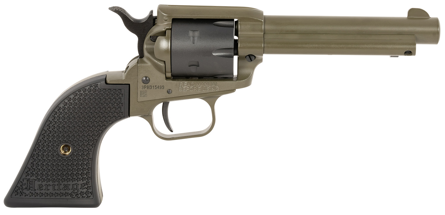 Heritage Mfg RR22T4 Rough Rider  22 LR 6 Shot 4.75" OD Green Cerakote Barrel, OD Green Cerakote w/Black Accents Frame, Black Cerakote Cylinder, Black Star Polymer Grips
