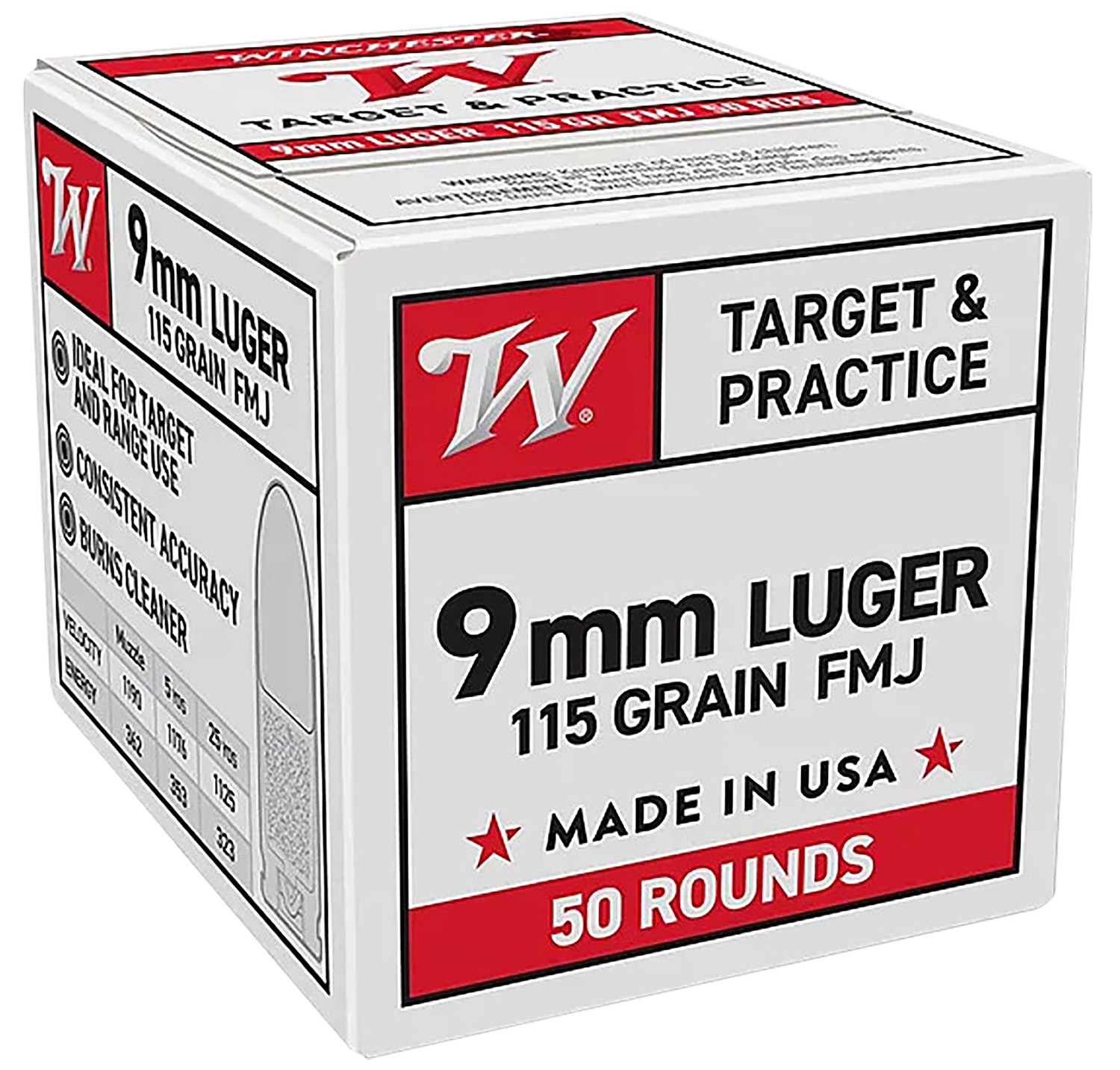 Winchester Ammo W9MM50   9mmLuger 115gr Full Metal Jacket 50 Per Box/20 Case