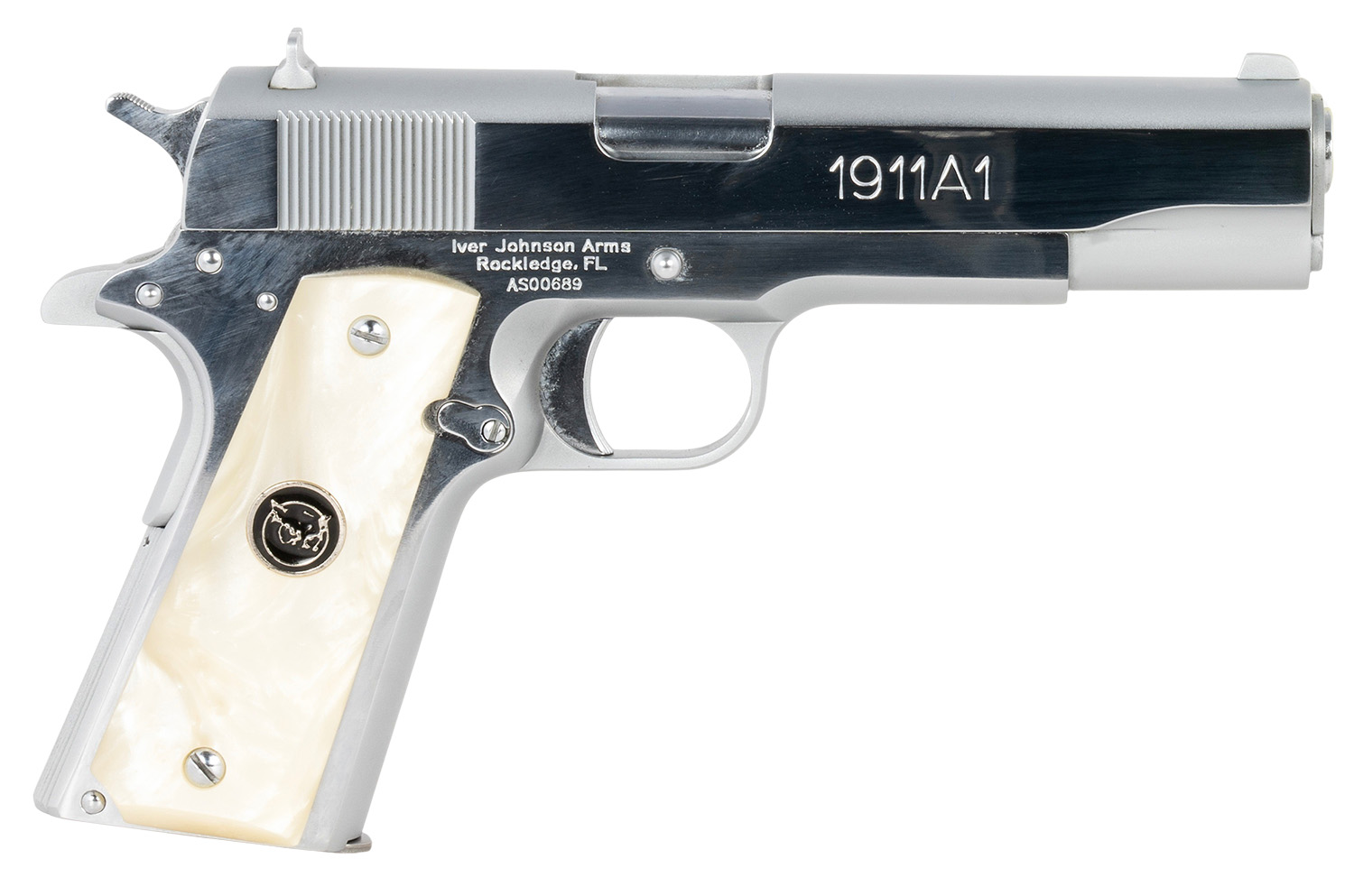 Iver Johnson Arms 1911A138CHRWP 1911 38 Super 8+1 5" Stainless Steel Barrel, Bright Polish Chrome Stainless Steel Serrated Slide, Pearl Grip 3 Iver Johnson Arms 1911A138CHRWP 1911 38 Super 8+1 5" Stainless Steel Barrel, Bright Polish Chrome Stainless Steel Serrated Slide, Pearl Grip