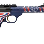 Browning 051615490 Buck Mark Freedom 250 SR 22 LR 10+1 5.90" Waving Flag Threaded Barrel, Blue Anodized Serrated w/Picatinny Rail Aluminum Receiver, Red/White/Blue G10 Grip 1 191134