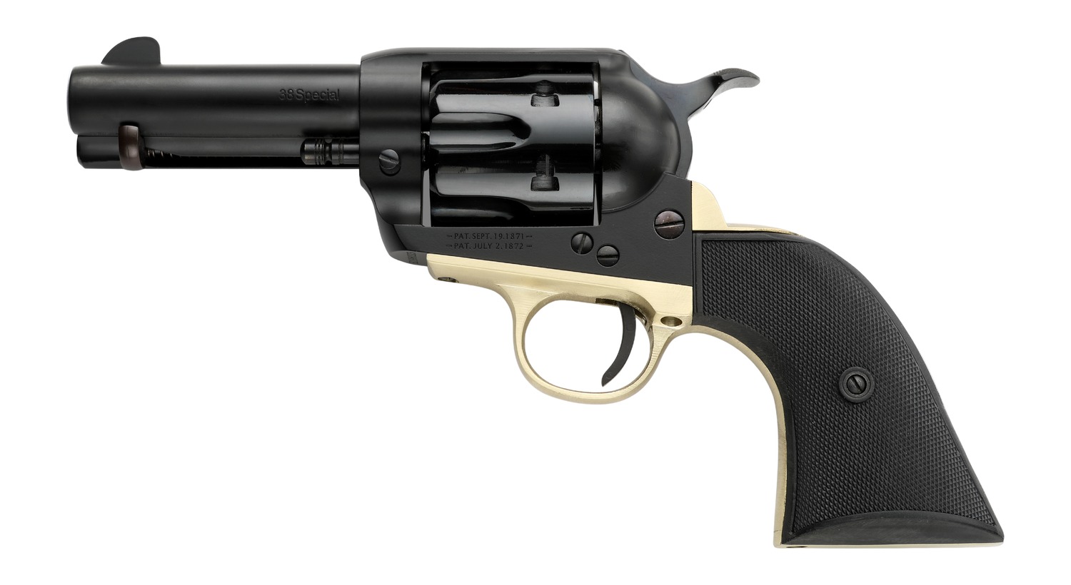 Pietta PFI38ALLOYBR312CB 38 Super 6 Shot 10rd Shot 3.50" Matte Black Alloy Steel Frame w/Brass Backstrap & Trigger Guard, Black Checkered Grip 3 Pietta PFI38ALLOYBR312CB 38 Super 6 Shot 10rd Shot 3.50" Matte Black Alloy Steel Frame w/Brass Backstrap & Trigger Guard, Black Checkered Grip