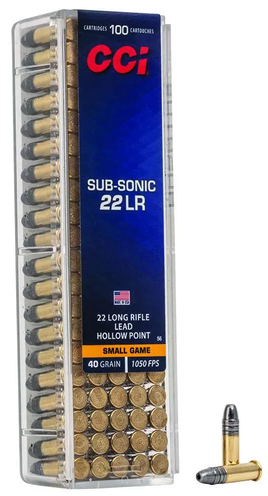 CCI 22 LR SUB-SONIC 40GR HP 100 RD/BX 50 BX/CS 3 CCI 22 LR SUB-SONIC 40GR HP 100 RD/BX 50 BX/CS