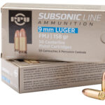 PPU PPS9MM Subsonic 9mmLuger Subsonic 158gr Full Metal Jacket 50 Per Box/20 Case 2 56428