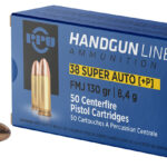 PPU PPH38SU Handgun 38Super+P 130gr Full Metal Jacket 50 Per Box/10 Case 1 57066