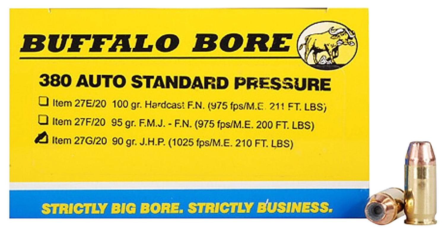 Buffalo Bore Ammunition 27G20 Standard Pressure Strictly Business 380ACP 90gr Jacket Hollow Point 20 Per Box/12 Case 3 Buffalo Bore Ammunition 27G20 Standard Pressure Strictly Business 380ACP 90gr Jacket Hollow Point 20 Per Box/12 Case