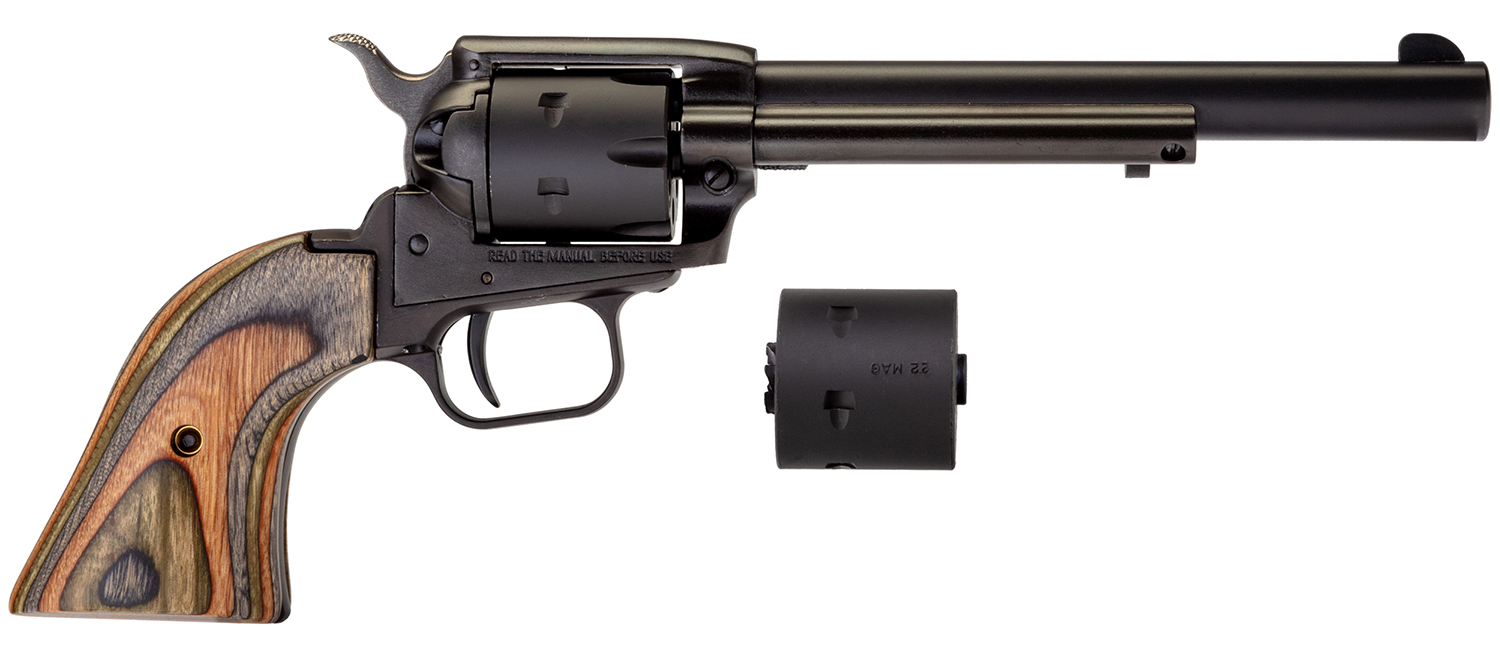 Heritage Mfg RR22MBS6 Rough Rider  22 LR/22 WMR 6 Shot, 6.50" Black Satin Steel Barrel, Black Satin Zinc Alloy Frame, Black Satin Cylinder, Camo Laminate Grip, Exposed Hammer