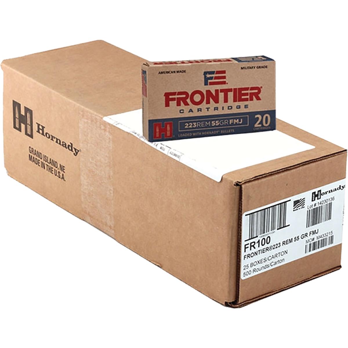 Hornady Frontier Rifle Ammunition .223 Rem 55 gr FMJ 3240 fps 500/ct Case (25-20/ct Boxes) 3 Hornady Frontier Rifle Ammunition .223 Rem 55 gr FMJ 3240 fps 500/ct Case (25-20/ct Boxes)
