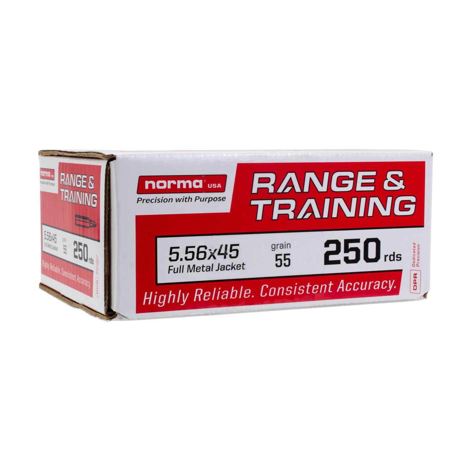Norma Range & Training Rifle Ammunition 5.56mm 55gr FMJ 3250 fps 250/ct 3 Norma Range & Training Rifle Ammunition 5.56mm 55gr FMJ 3250 fps 250/ct