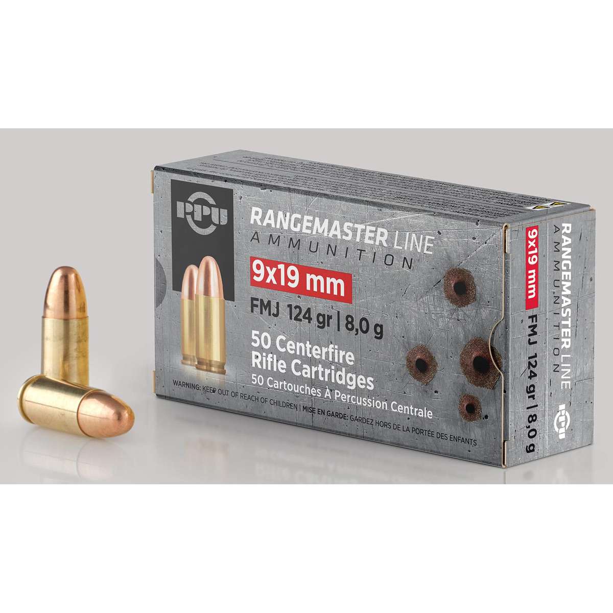 PPU Rangemaster Rifle Ammunition 9mm Luger 124gr FMJ 1263 fps 50/ct 3 PPU Rangemaster Rifle Ammunition 9mm Luger 124gr FMJ 1263 fps 50/ct