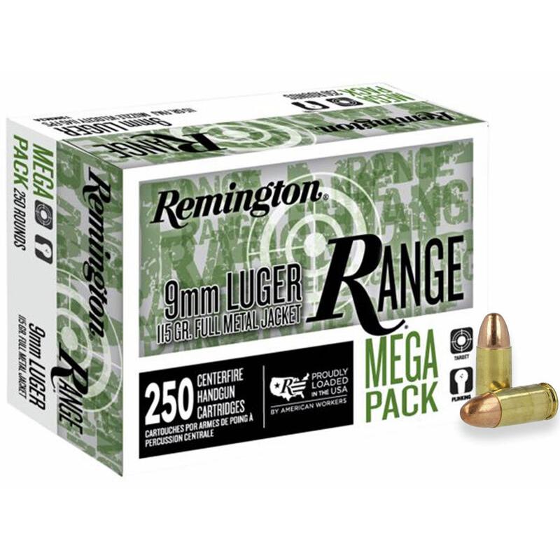 Remington Range Handgun Ammunition 9mm Luger 115 gr. FMJ 1145 fps 250/ct 3 Remington Range Handgun Ammunition 9mm Luger 115 gr. FMJ 1145 fps 250/ct