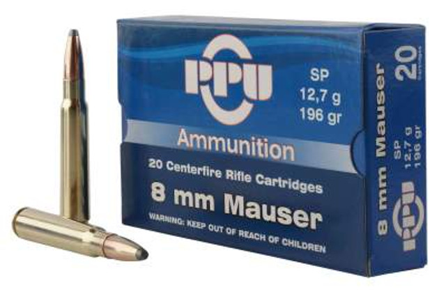 PPU 8MM MAUSER 196GR SP 20RD BOX 10 BOXES PER CASE 3 PPU 8MM MAUSER 196GR SP 20RD BOX 10 BOXES PER CASE