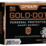 Speer 23611GD Gold Dot Personal Protection Short Barrel 9mmLuger+P 124gr Hollow Point 20 Per Box/10 Case 1 108155
