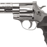 Weihrauch Guns 770128 Windicator Medium Frame 357 Mag 6 Shot, 4" Nickel Steel Barrel, Nickel Cylinder, Nickel Steel Frame, Black Finger Grooved Rubber Grip, Spurred Hammer 2 1252