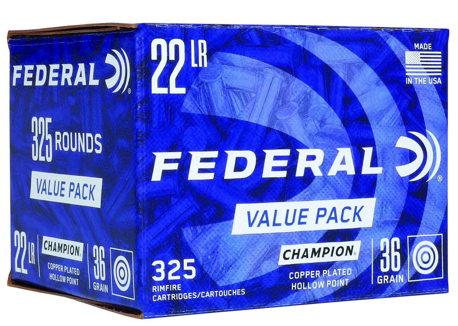 Federal 725 Champion Training Value Pack 22LR 36gr Copper Plated Hollow Point 325 Per Box/10 Case 3 Federal 725 Champion Training Value Pack 22LR 36gr Copper Plated Hollow Point 325 Per Box/10 Case