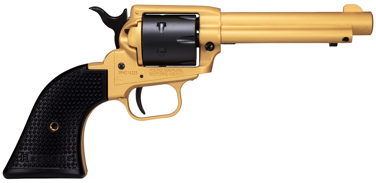 Heritage Mfg RR22S4 Rough Rider 22 LR 6 Shot 4.75" Gold Cerakote Steel Barrel & Frame, Black Satin Cylinder, Black Polymer Grips Features Black Accents 3 Heritage Mfg RR22S4 Rough Rider 22 LR 6 Shot 4.75" Gold Cerakote Steel Barrel & Frame, Black Satin Cylinder, Black Polymer Grips Features Black Accents