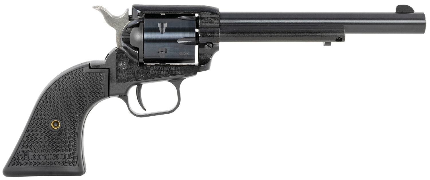 Heritage Mfg RR22MB6PG Rough Rider  22 LR/22 WMR 6 Shot, 6.50" Black Steel Barrel, Black Cerakote Zinc Alloy Frame, Black Cerakote Cylinder, Black Polymer Grip, Hammer/Thumb Safety, Exposed Hammer