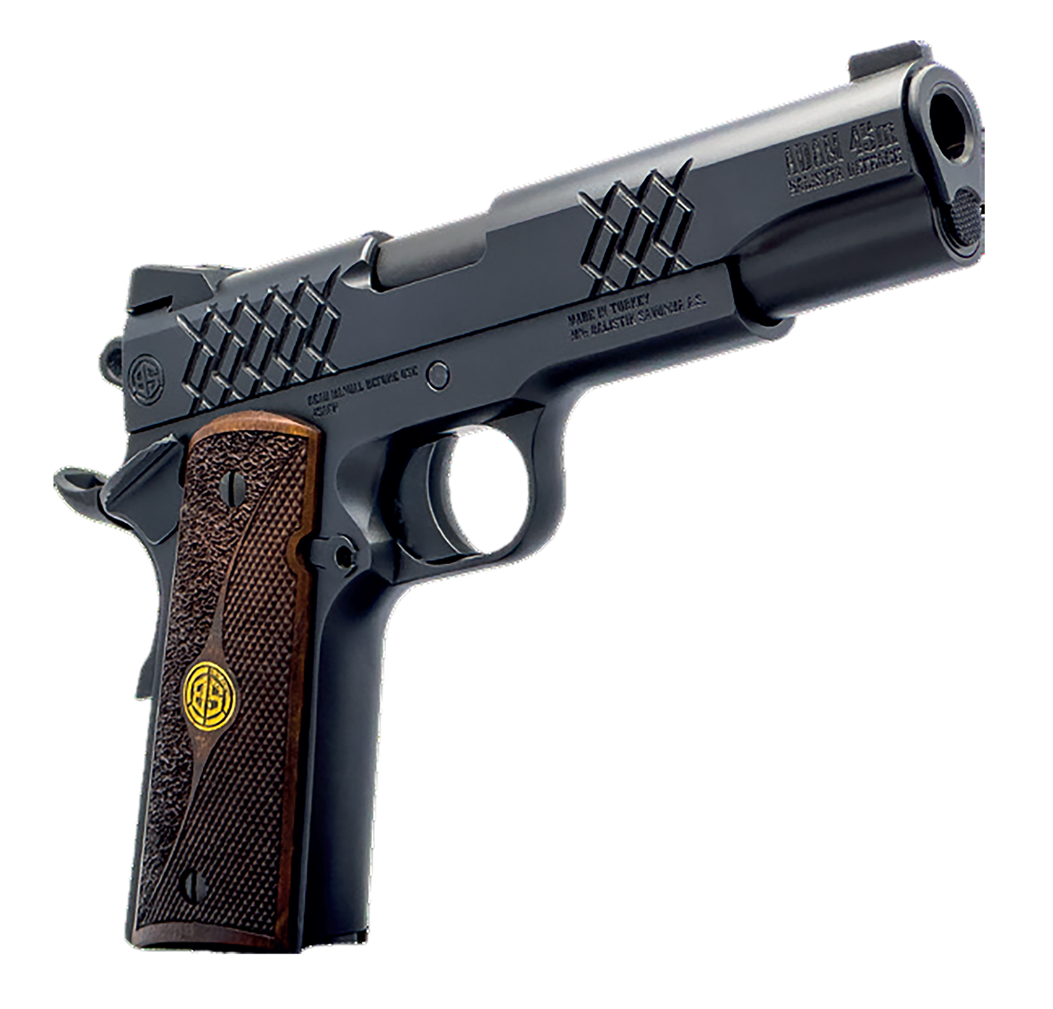 Dickinson LLC DKSN45BM 1911 Adam Full Size Frame 45 ACP 8+1 5" Matte Black Button Rifled Barrel, Matte Black Serrated Aluminum Slide, Matte Black Steel Frame, Wood Grips 3 Dickinson LLC DKSN45BM 1911 Adam Full Size Frame 45 ACP 8+1 5" Matte Black Button Rifled Barrel, Matte Black Serrated Aluminum Slide, Matte Black Steel Frame, Wood Grips