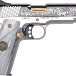 Cnc Firearms CNCPATRIA Kimber 1911 Patria 38 Super 9+1 Gold Plated PVD Barrel, Polished Stainless Steel Engraved/Serrated Slide, Stainless w/Gold Accents Frame, Pearl Grip 2 182761