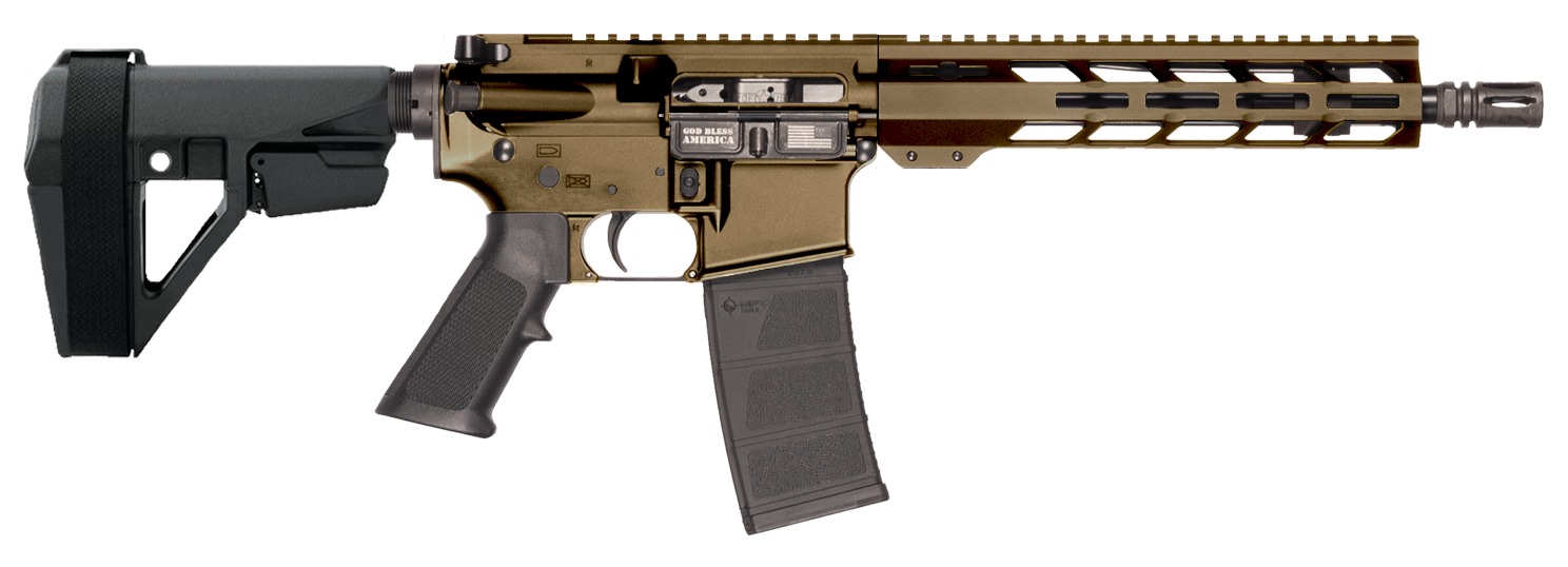 Patriot Ordnance Factory 02540 P-15  Sports South Exclusive 5.56 NATO 30+1 10.50" Black Threaded Barrel, Burnt Bronze Cerakote Aluminum Receiver w/Picatinny Rail, M-LOK Handguard, Black Polymer SB Tac