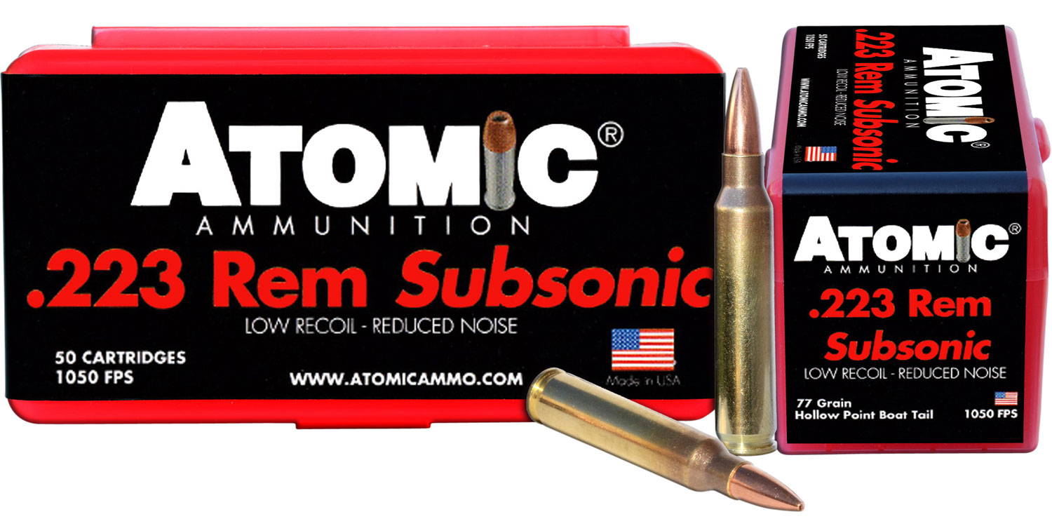Atomic Ammunition 00429 Rifle Subsonic 223Rem 77gr Hollow Point Boat Tail 50 Per Box/10 Case 3 Atomic Ammunition 00429 Rifle Subsonic 223Rem 77gr Hollow Point Boat Tail 50 Per Box/10 Case