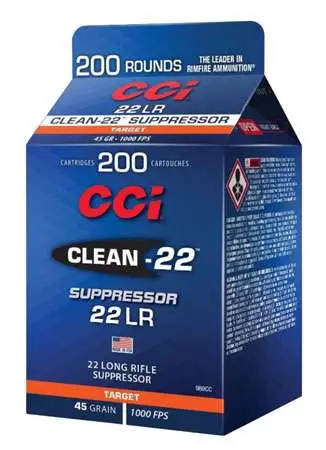 CCI 22 LR SUPPRESSOR CLEAN-22 BLK 45GR LRN 200 RD/BX 10 BX/CS 3 CCI 22 LR SUPPRESSOR CLEAN-22 BLK 45GR LRN 200 RD/BX 10 BX/CS