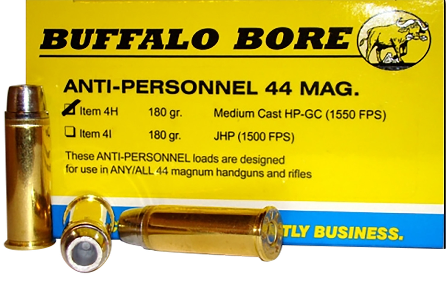 Buffalo Bore Ammunition 4H20 Anti-Personnel Strictly Business 44Rem Mag 180gr Medium Cast Hollow Point 20 Per Box/12 Case 3 Buffalo Bore Ammunition 4H20 Anti-Personnel Strictly Business 44Rem Mag 180gr Medium Cast Hollow Point 20 Per Box/12 Case