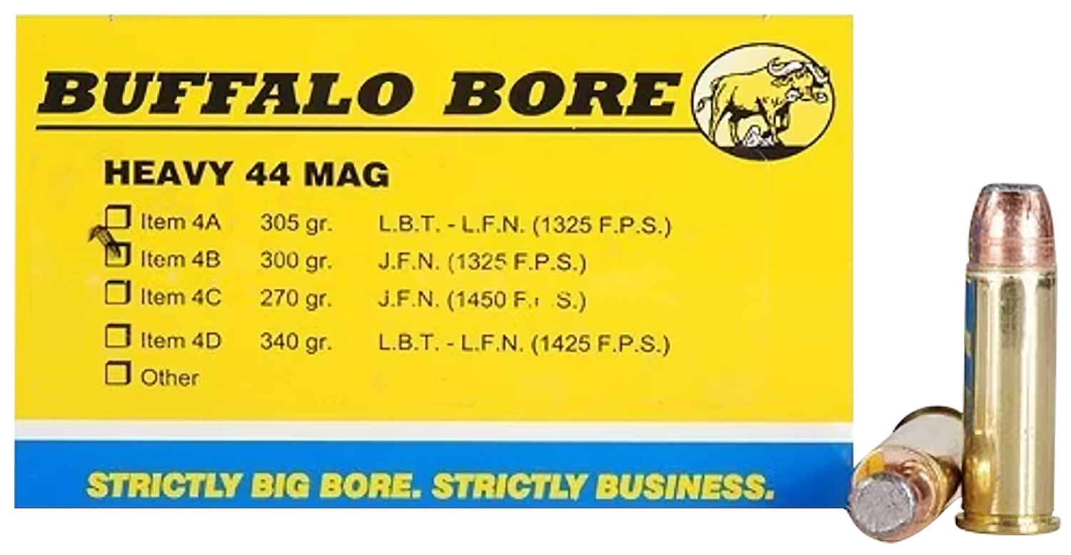 Buffalo Bore Ammunition 4B20 Heavy Strictly Business 44Rem Mag 300gr Semi Jacketed Flat Point 20 Per Box/12 Case 3 Buffalo Bore Ammunition 4B20 Heavy Strictly Business 44Rem Mag 300gr Semi Jacketed Flat Point 20 Per Box/12 Case