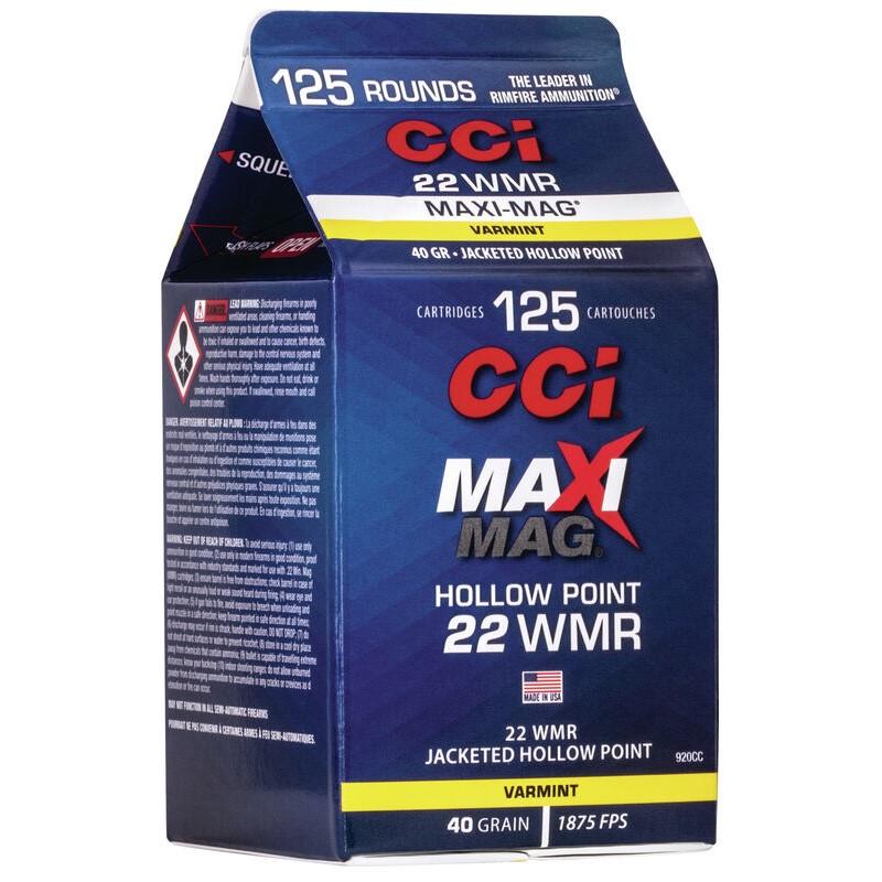 CCI Maxi Mag Rimfire Ammunition .22 WMR 40 gr. JHP 1875 fps 125/ct 3 CCI Maxi Mag Rimfire Ammunition .22 WMR 40 gr. JHP 1875 fps 125/ct