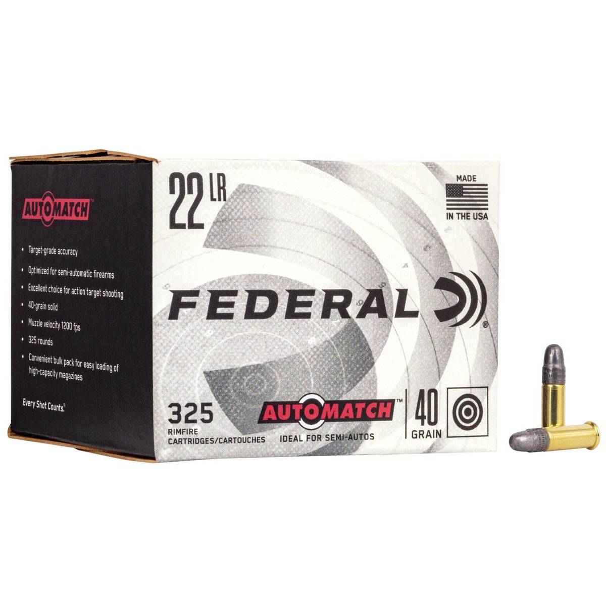 Federal AutoMatch Rimfire Ammunition .22 LR 40 gr. SLD 1200 fps 325/ct 3 Federal AutoMatch Rimfire Ammunition .22 LR 40 gr. SLD 1200 fps 325/ct