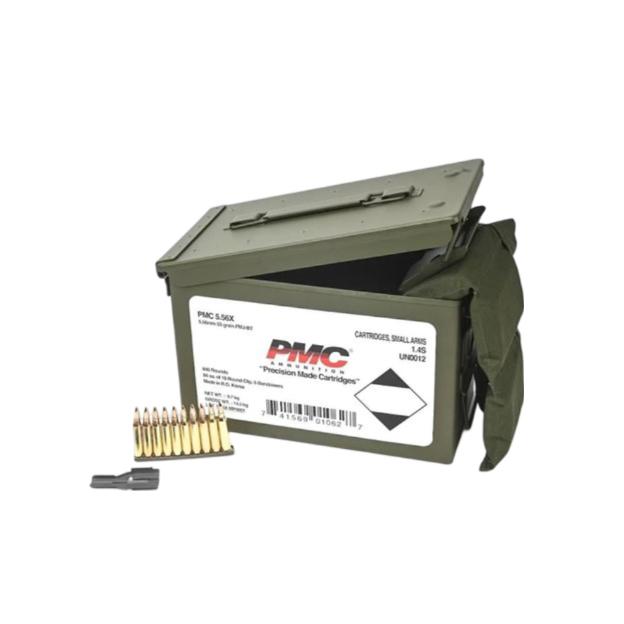 PMC Rifle Ammunition 5.56mm 55 gr FMJ 3120 fps 840/ct W/Bandoleer 840 Metal Box (2-Metal Boxes 1680/ct Total) 3 PMC Rifle Ammunition 5.56mm 55 gr FMJ 3120 fps 840/ct W/Bandoleer 840 Metal Box (2-Metal Boxes 1680/ct Total)