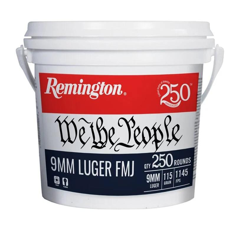 Remington "We the People" Handgun Ammunition 9mm Luger 115gr FMJ 1145 fps 250/ct Bucket 3 Remington "We the People" Handgun Ammunition 9mm Luger 115gr FMJ 1145 fps 250/ct Bucket
