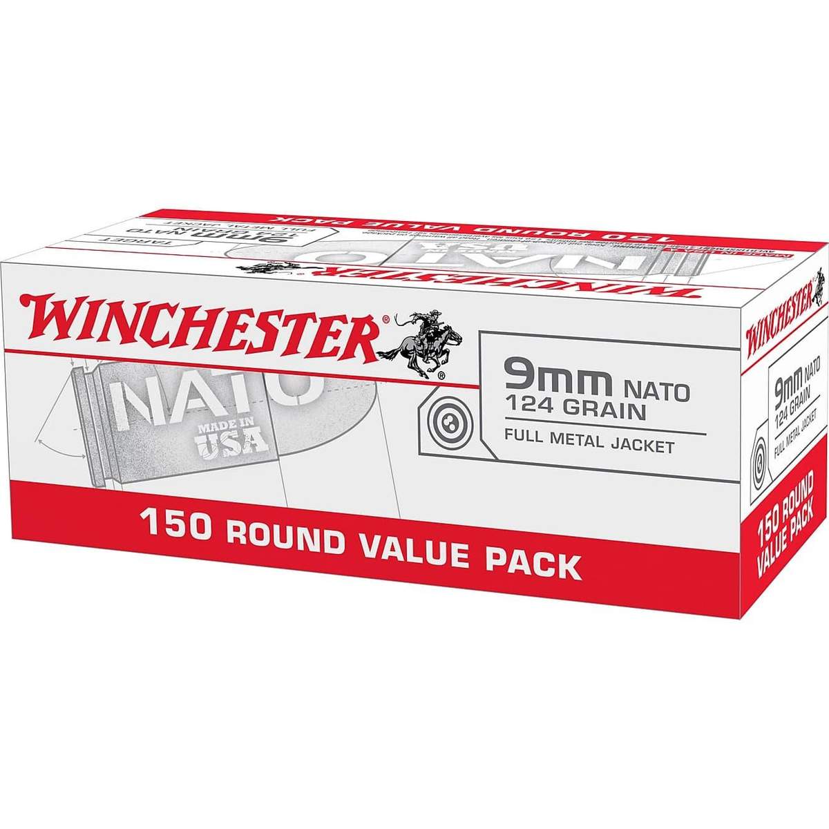 Winchester NATO Handgun Ammunition 9mm Luger 124 gr. FMJ 1140 fps 150/ct 3 Winchester NATO Handgun Ammunition 9mm Luger 124 gr. FMJ 1140 fps 150/ct