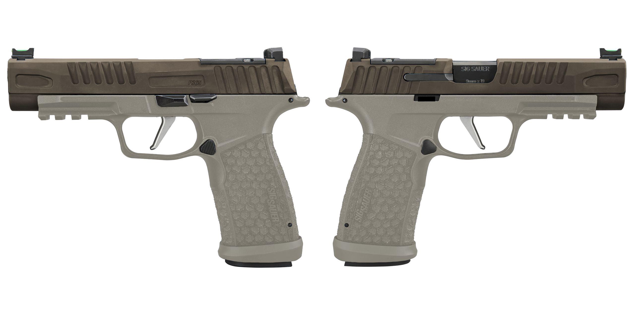 SIG SAUER P365 FUSE 9MM 4.3" 2 TONE BRONZE/TAN O.R. 1-17RD, 2-21RD 3 SIG SAUER P365 FUSE 9MM 4.3" 2 TONE BRONZE/TAN O.R. 1-17RD, 2-21RD