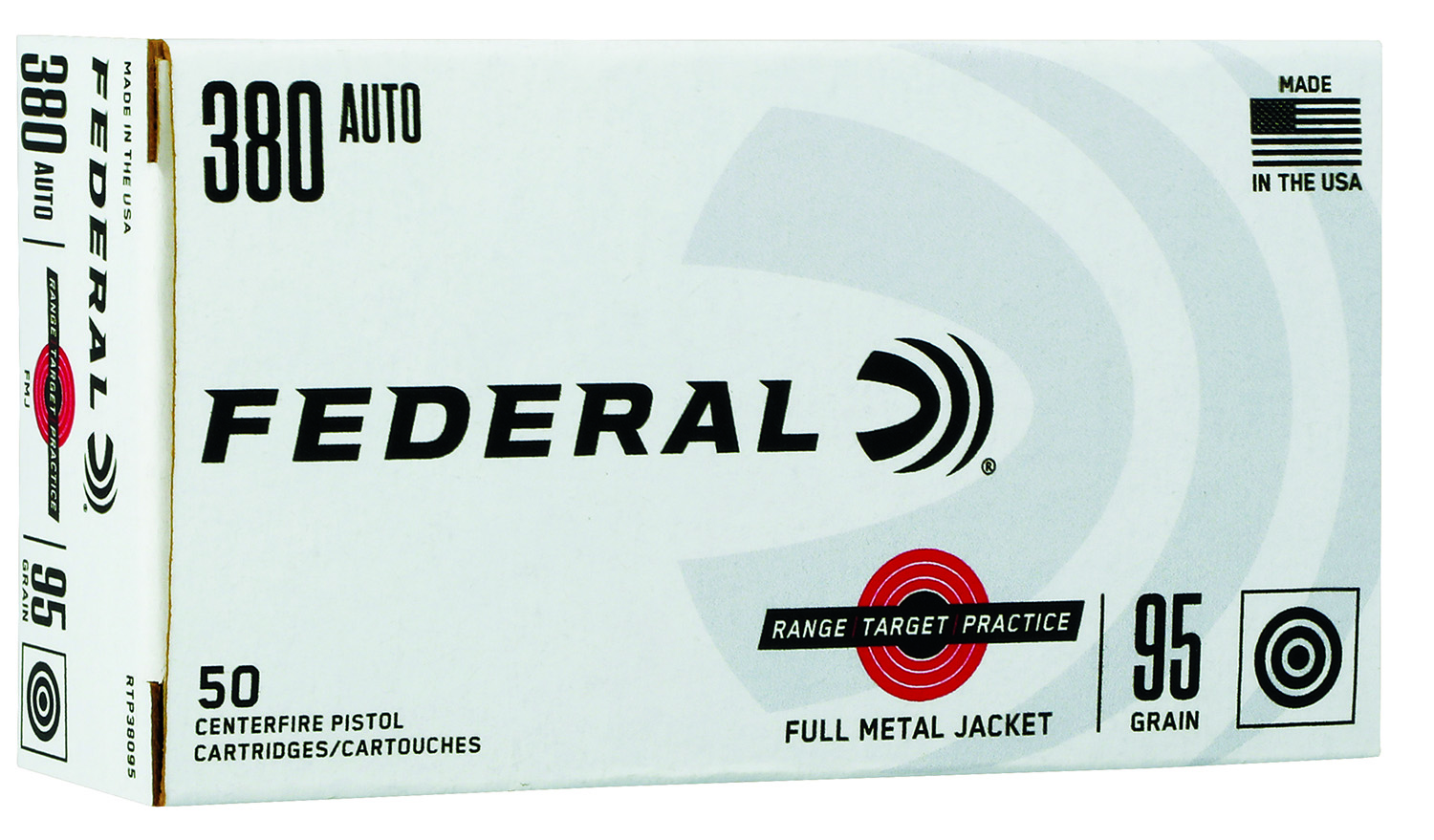 Federal RTP38095 Range & Target 380ACP 95gr Full Metal Jacket 50 Per Box/20 Case 3 Federal RTP38095 Range & Target 380ACP 95gr Full Metal Jacket 50 Per Box/20 Case