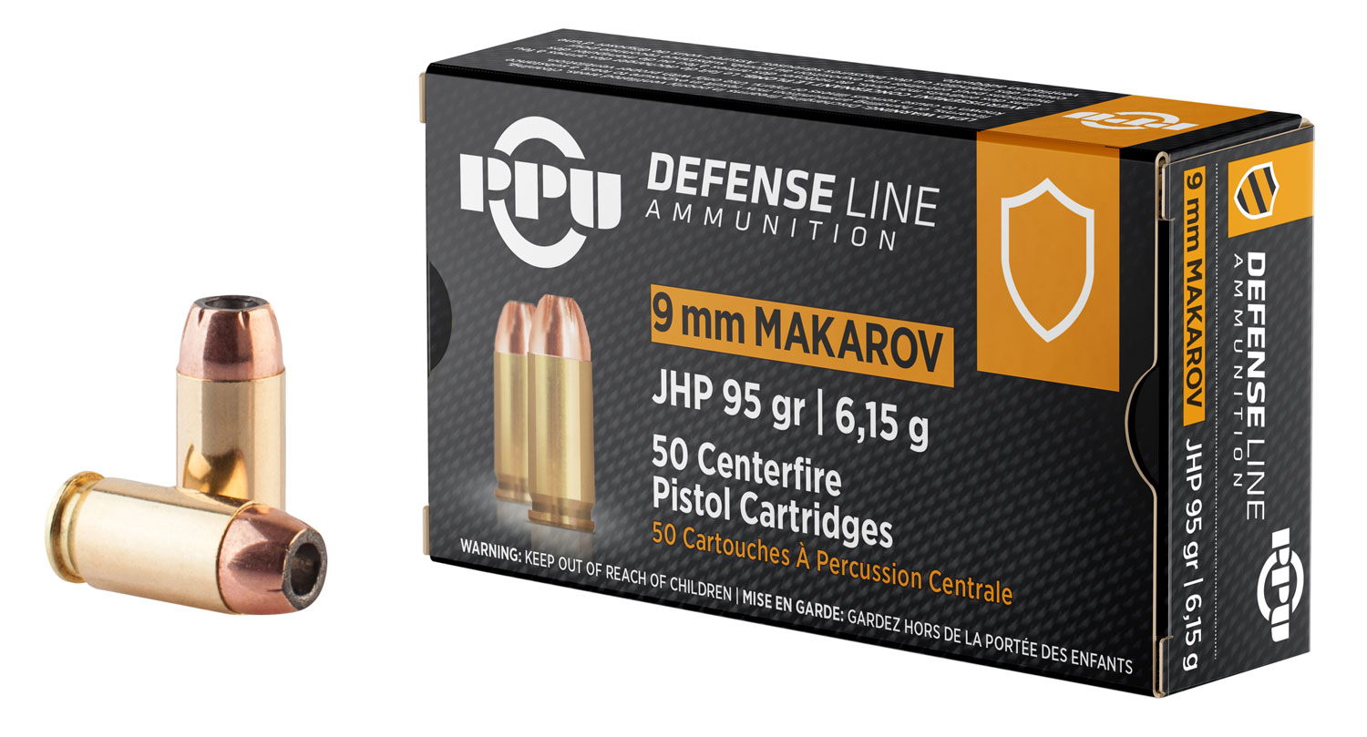 PPU PPD9M Defense 9x18Makarov 95gr Jacketed Hollow Point 50 Per Box/20 Case 3 PPU PPD9M Defense 9x18Makarov 95gr Jacketed Hollow Point 50 Per Box/20 Case